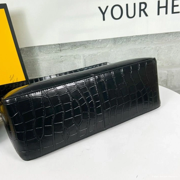 Vintage HOT Zip O'Lock Bag Black Shoulder In Fendi Leather Crocodile 0718